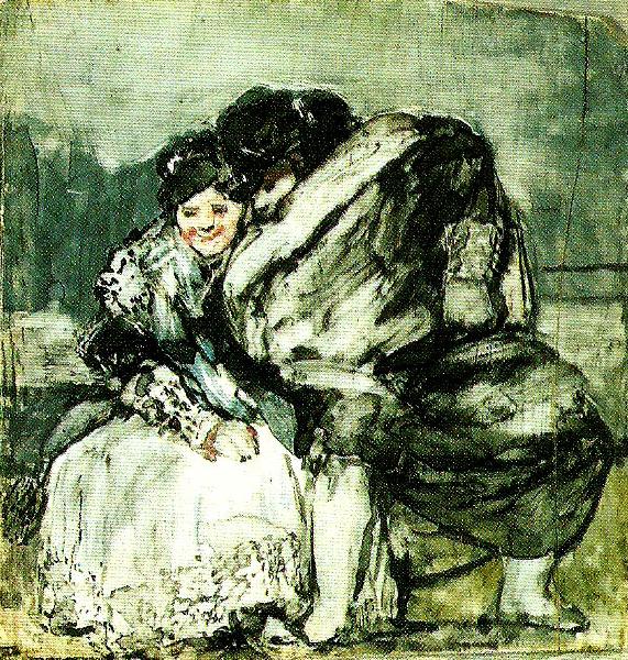 Francisco de goya y Lucientes sittande kvinna och man i slangkappa oil painting picture